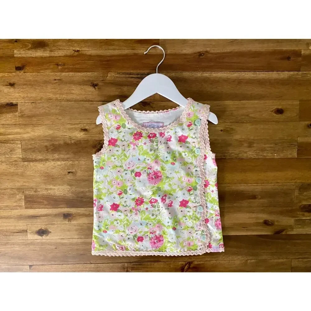 NWT SweetHoney Sleeveless Playsuit Set Summer Blooms Pink Green Gingham Shorts